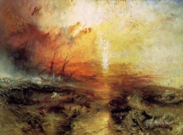ジョセフ・マロード・ウィリアム・ターナー Painting - 死と死にゆく風景を船外に投げ込む奴隷労働者たち ターナー